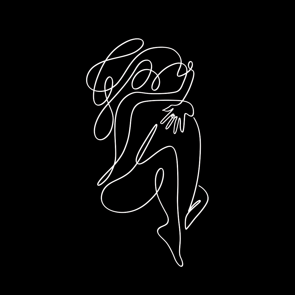 Intimate Lines continuous-line embrace drawing in white on black